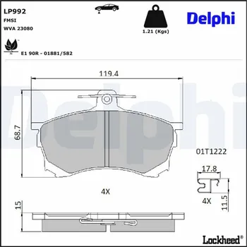 Brzdová destička Sada brzdových destiček, kotoučová brzda DELPHI LP992