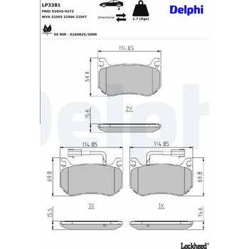 Brzdový systém Sada brzdových destiček, kotoučová brzda DELPHI LP3381