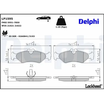 Brzdová destička Sada brzdových destiček, kotoučová brzda DELPHI LP1595