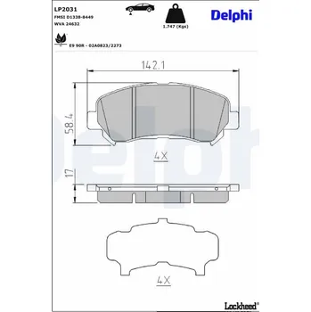 Brzdová destička Sada brzdových destiček, kotoučová brzda DELPHI LP2031