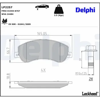 Brzdová destička Sada brzdových destiček, kotoučová brzda DELPHI LP2257