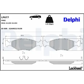 Brzdová destička Sada brzdových destiček, kotoučová brzda DELPHI LP677