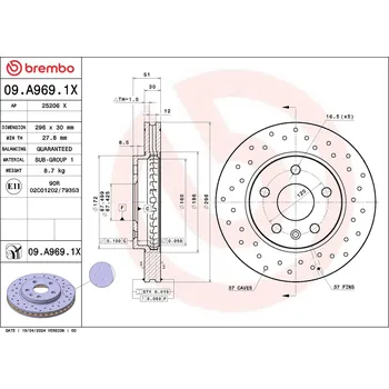 Brzdový kotouč Brzdový kotouč BREMBO 09.A969.1X