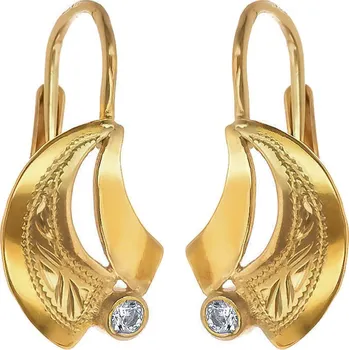 Náušnice Argento 64934 Pozlacené stříbrné náušnice - s ručním gravírem, čirý kulatý zirkon