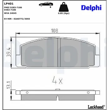 Brzdová destička Sada brzdových destiček, kotoučová brzda DELPHI LP401