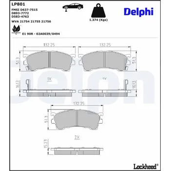 Brzdová destička Sada brzdových destiček, kotoučová brzda DELPHI LP801