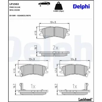 Brzdová destička Sada brzdových destiček, kotoučová brzda DELPHI LP1502