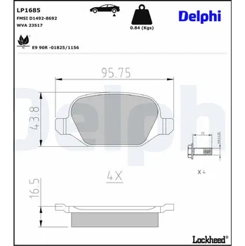 Brzdová destička Sada brzdových destiček, kotoučová brzda DELPHI LP1685