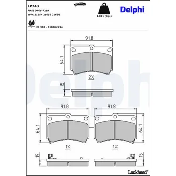 Brzdová destička Sada brzdových destiček, kotoučová brzda DELPHI LP743