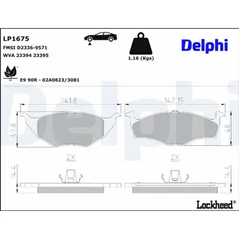 Autodíl Sada brzdových destiček, kotoučová brzda DELPHI LP1675