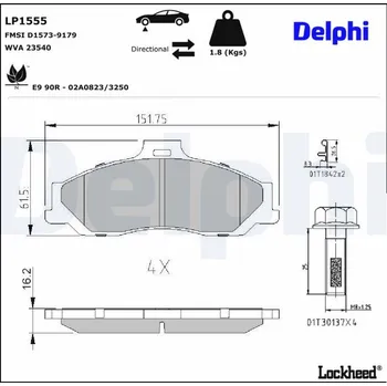 Brzdová destička Sada brzdových destiček, kotoučová brzda DELPHI LP1555