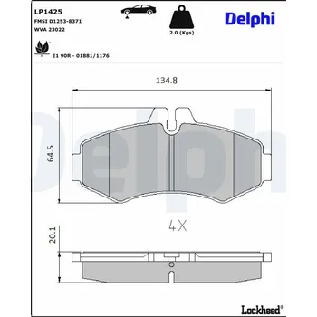 Auto-moto Sada brzdových destiček, kotoučová brzda DELPHI LP1425