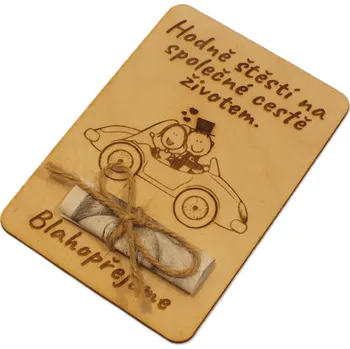 Dary dřeva Dřevěné přání na peníze-gratulace novomanželům