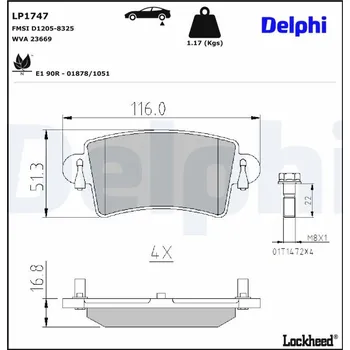 Brzdová destička Sada brzdových destiček, kotoučová brzda DELPHI LP1747