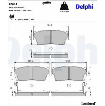 Brzdová destička Sada brzdových destiček, kotoučová brzda DELPHI LP684