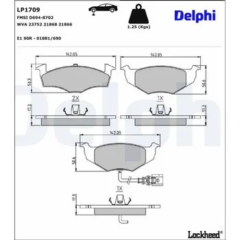 Brzdová destička Sada brzdových destiček, kotoučová brzda DELPHI LP1709