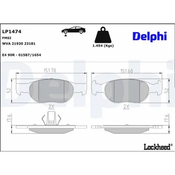 Autodíl Sada brzdových destiček, kotoučová brzda DELPHI LP1474