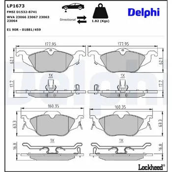 Brzdová destička Sada brzdových destiček, kotoučová brzda DELPHI LP1673