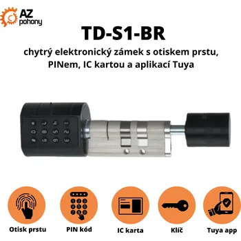 chytrý zámek TD-S1-BR – chytrý elektronický zámek s otiskem prstu, PINem, IC kartou a aplikací Tuya