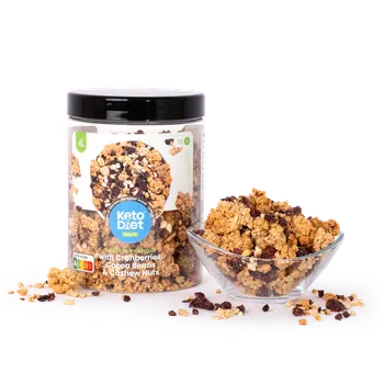 KetoDiet Proteinová granola – s brusinkami, kakaovými boby a kešu ořechy (360 g)