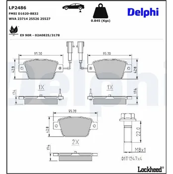 Brzdová destička Sada brzdových destiček, kotoučová brzda DELPHI LP2486