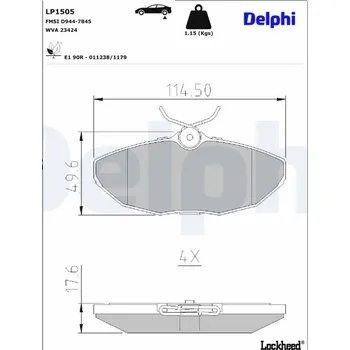 Brzdová destička Sada brzdových destiček, kotoučová brzda DELPHI LP1505