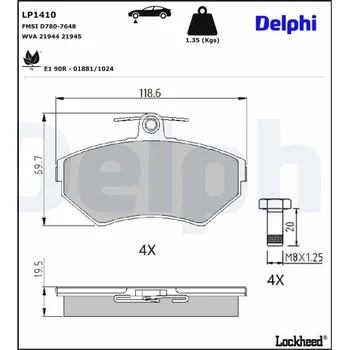 Brzdová destička Sada brzdových destiček, kotoučová brzda DELPHI LP1410