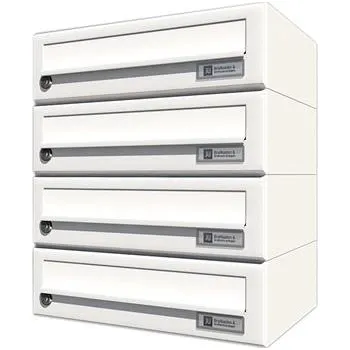 Poštovní schránka JU systém domovních schránek 4dílný, 375 x 440 x 280 mm, ocel bílá RAL 9016