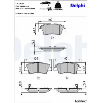 Brzdová destička Sada brzdových destiček, kotoučová brzda DELPHI LP3309