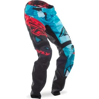 Moto kalhoty kalhoty cyklistické MTB, FLY RACING (černá/modrozelená/červená)