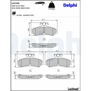 Brzdová destička Sada brzdových destiček, kotoučová brzda DELPHI LP2700