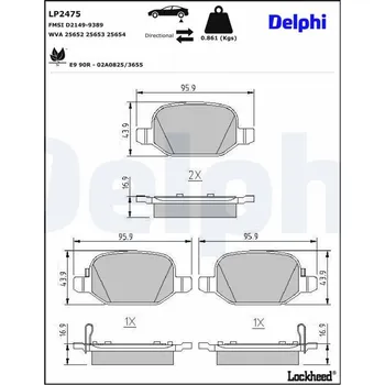 Brzdová destička Sada brzdových destiček, kotoučová brzda DELPHI LP2475