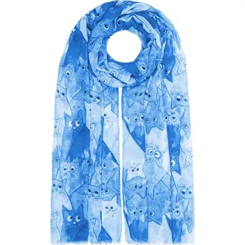 Šátek Dámský lehký šál kočky modrý 7200716-4