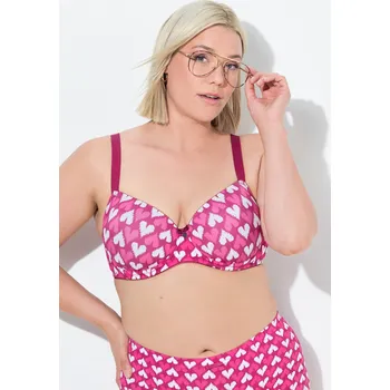 Podprsenka Ulla Popken, Plus size Podprsenka s kosticemi, srdce, měkké košíčky, košíčky B-F pro plnoštíhlé nadměrná velikost, 840731817-1114, růžový, 105F, Nadměrné velikosti, Plus size oblečení, Oblečení pro boubelky, Oblečení pro baculky, Oblečení pro plnoštíhlé, 