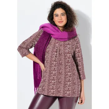 Dámské tričko Ulla Popken, Plus size Tričko, ozdobné sklady, A střih, výstřih do V, 3/4 rukávy pro plnoštíhlé nadměrná velikost, 842124349-1131, červený, 54/56, Nadměrné velikosti, Plus size oblečení, Oblečení pro boubelky, Oblečení pro baculky, Oblečení pro plnoštíhlé