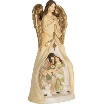 Vánoce Béžová antik dekorace anděl se svatou rodinou Angel - 15*12*31 cm