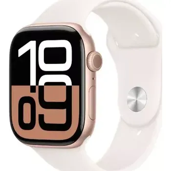 Apple Watch Series 10 GPS+Cellular 42mm Růžově zlaté hliníkové tělo - Světle ruměný sportovní řemínek (M/L) (MWXA3QC/A)