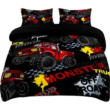 Povlečení Excellent 3dílná sada povlečení Červený Monster Truck 135 x 200, 50 x 75 cm zipový uzávěr