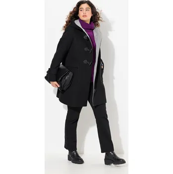 Dámský kabát Ulla Popken, Plus size Vlněný kabát, A střih, směs vlny, kapuce, velké knoflíky pro plnoštíhlé nadměrná velikost, 820266100-1128, černý, 42/44, Nadměrné velikosti, Plus size oblečení, Oblečení pro boubelky, Oblečení pro baculky, Oblečení pro plnoštíhlé, O