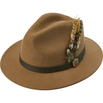 Klobouk ALAN PAINE - Richmond UNISEX Felt klobouk s peřím Camel Hnědá XS