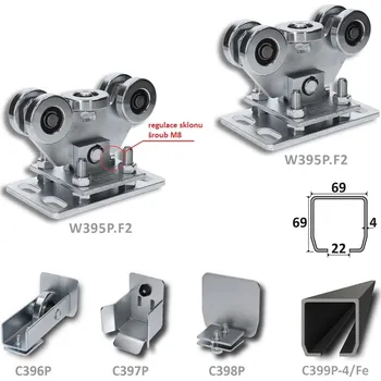 sada pro nesenou bránu W Set 69/Fe - sada kování na posuvné samonosné brány do 300 kg a šířky otvoru 4,5 m, profil 69 x 69 x 4 mm