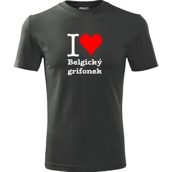 Pánská móda Grafitové tričko I love Belgický grifonek - dárek pro pejskaře - barva antracit - velikost XL