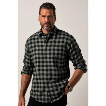 Pánská košile JP1880, Plus size Kostkovaná flanelová košile, dlouhé rukávy, Kent límeček, Modern střih, do 8XL pro plnoštíhlé nadměrná velikost, 841330430-1907, šedý, 8XL, Plus size oblečení, Oblečení pro vysoké muže, Nadměrné velikosti, Oblečení pro plnoštíhlé.
