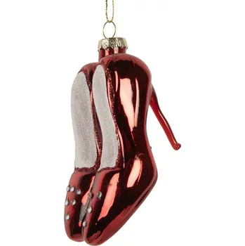Vánoční dekorace Vánoční skleněná závěsná ozdoba červené střevíčky - 6*6*10 cm