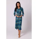 Dámské košilové šaty na knoflíky - model 2 B259 Tmavě modrá se zelenou - BeWear modro-zelená L