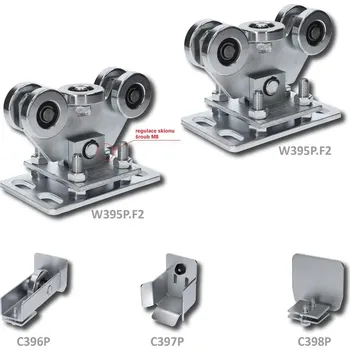 Pohon brány Set Piccolo F2 kování pro nesenou bránu - sada kování pro posuvnou samonosnou bránu do 400 kg, 2 x kyvný výškově stavitelný vozík, kapsa, kolo, uzávěr, pro C profil 69 x 69 mm