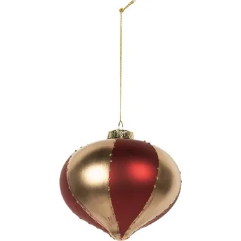 Vánoční ozdoba Červeno-zlatá vánoční skleněná baňka - Ø 10*10 cm