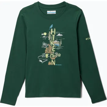 Dívčí tričko Dětské trekkingové triko Longsleeve Columbia Dobson Pass Graphic Tee Rain Forest/Hike On