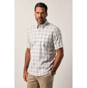 Pánská košile JP1880, Plus size Lehká kostkovaná košile, krátký rukáv, límeček typu button-down, moderní střih, až do velikosti 8 XL pro plnoštíhlé nadměrná velikost, 840551200-1457, bílý, L, Plus size oblečení, Oblečení pro vysoké muže, Nadměrné velikosti, Oblečení pr