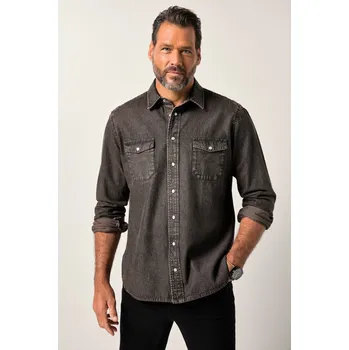 Pánská košile JP1880, Plus size Barevná džínová košile, FLEXNAMIC®, dlouhé rukávy, Kent límeček, Modern střih, do 8XL pro plnoštíhlé nadměrná velikost, 841291117-1454, hnědý, 5XL, Plus size oblečení, Oblečení pro vysoké muže, Nadměrné velikosti, Oblečení pro plnoštíhlé